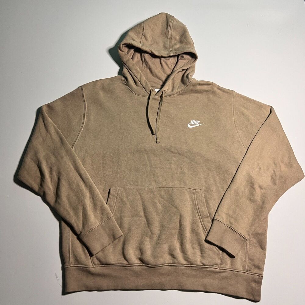 Nike Sportswear Club Fleece Pullover Hoodie Tan Khaki Sweatshirt Mens XL BV2654